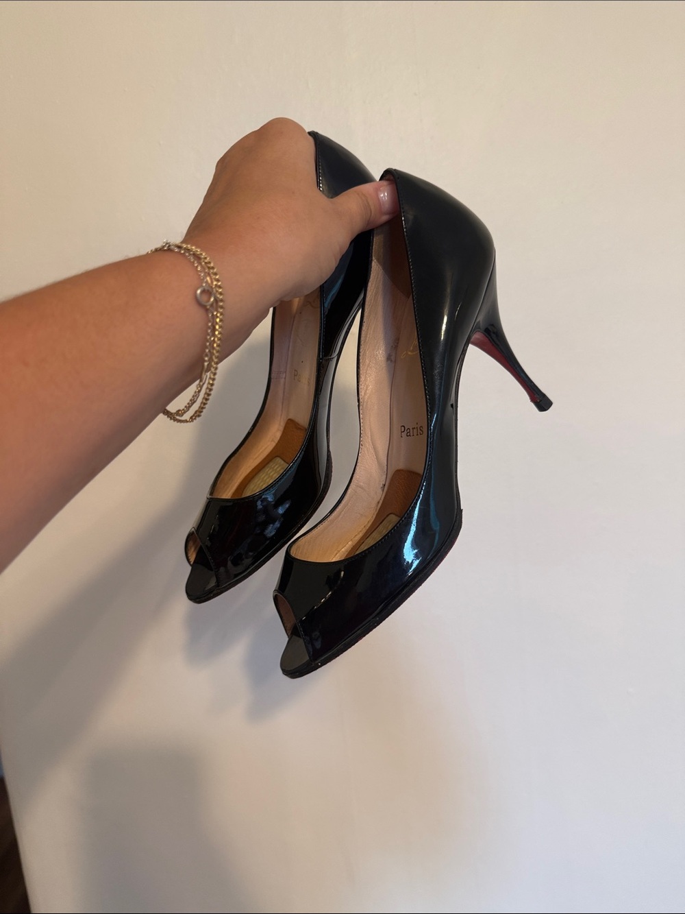 Christian Louboutin Black Patent Leather Open-Toe Pumps